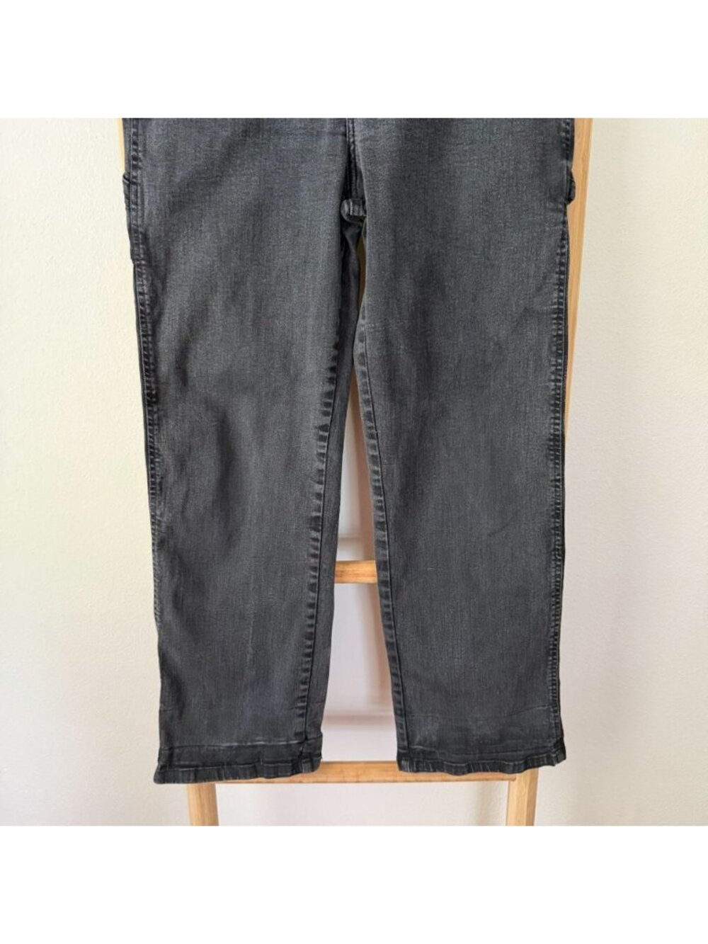 Hell Bunny Black Washed Carpenter Jeans Wide Leg Goth Grunge XL 34” - Picture 3 of 7
